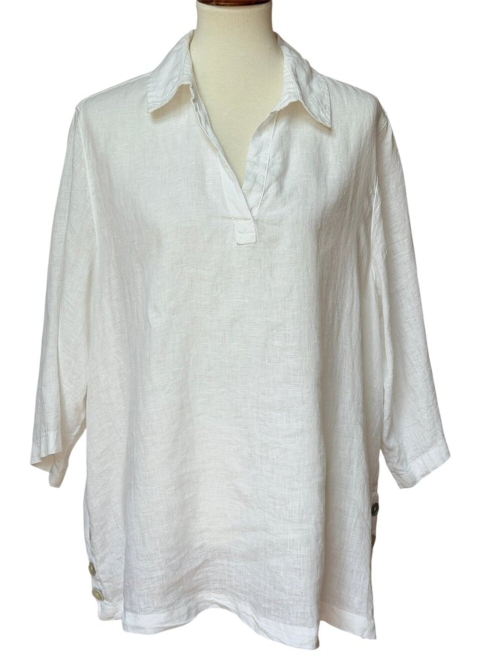 Tahari 100% Linen White 1X Tunic Shirt Beach Coverup Top